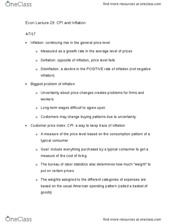 ECON-2000 Lecture Notes - Lecture 29: Disinflation, Deflation, Hyperinflation thumbnail