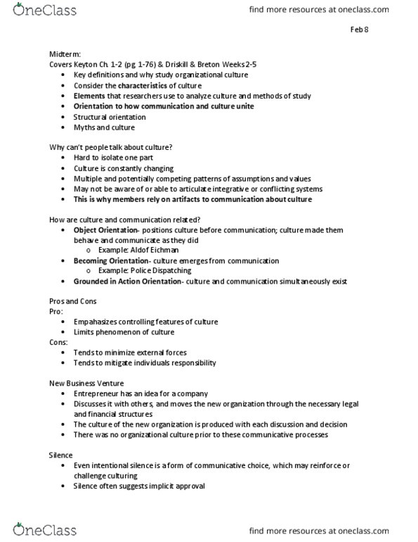 COMM 2P65 Lecture Notes - Lecture 5: Job Satisfaction, Organizational Culture, Communicative Action thumbnail
