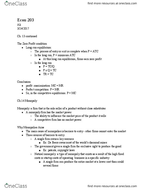 ECN 203 Lecture Notes - Lecture 16: Market Power, Demand Curve, Natural Monopoly thumbnail