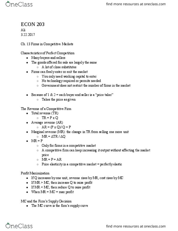 ECN 203 Lecture Notes - Lecture 15: Fixed Cost, Marginal Revenue, Market Power thumbnail