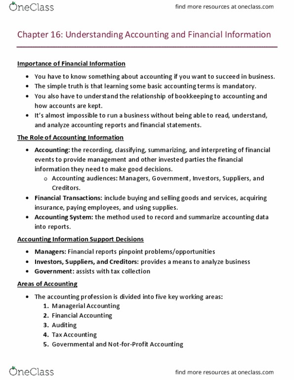 MGMT 100 Lecture Notes - Lecture 16: Cash Flow Statement, Quick Ratio, Accounting Equation thumbnail