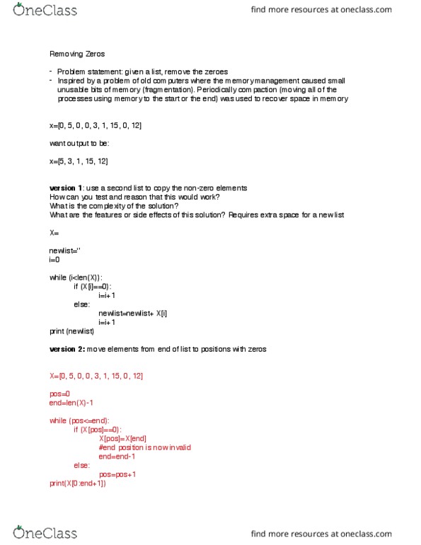 CMPUT101 Lecture 20: April 4 Notes: Removing Zeros different versions thumbnail