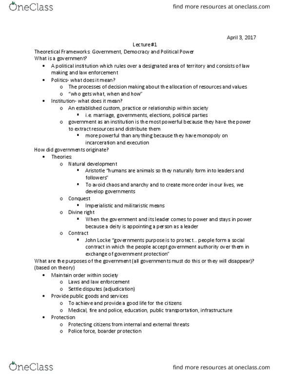 POLS 112 Lecture Notes - Lecture 1: Limited Government, Due Process thumbnail