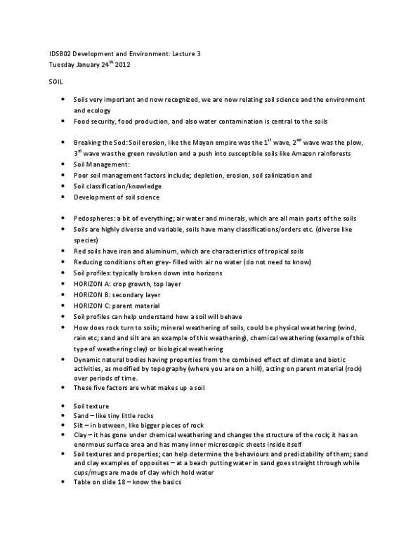 POL469H1 Lecture Notes - Lecture 3: Soil Structure, Ion, Parent Material thumbnail