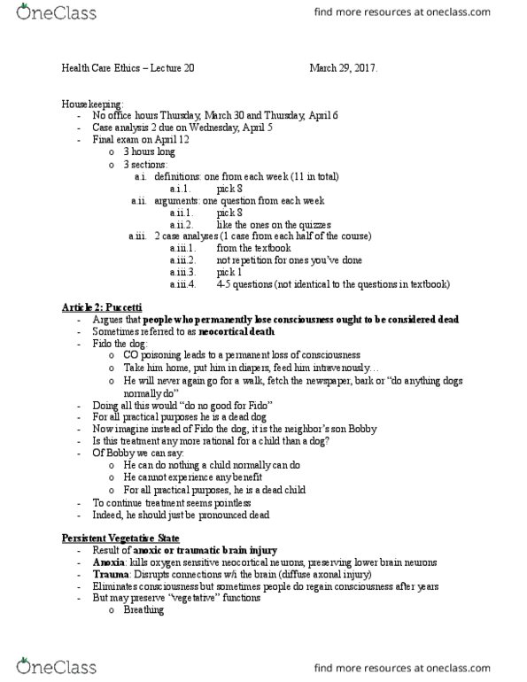 Philosophy 2715F/G Lecture Notes - Lecture 20: Traumatic Brain Injury, Dementia, Ct Scan thumbnail