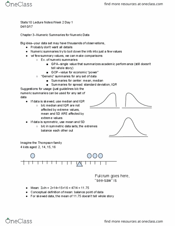 STATS 10 Lecture Notes - Lecture 4: Theoretical Definition, Standard Deviation thumbnail