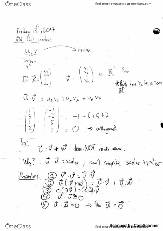 Mathematics 1600A/B Lecture 2: 1.2 Dot Product and Projections thumbnail