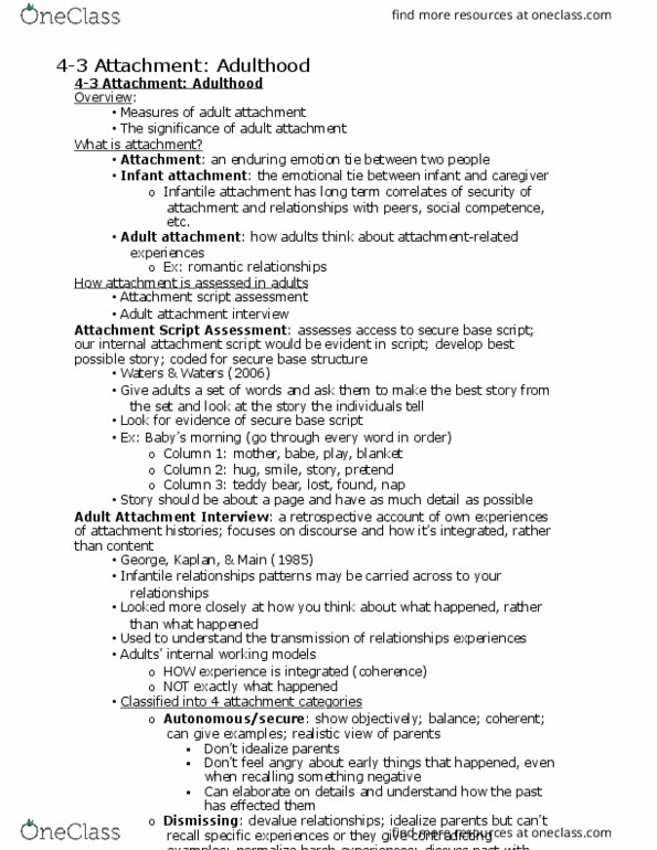 PSYC 205 Lecture Notes - Lecture 18: Teddy Bear, Attachment In Adults, Behavioral Activation thumbnail