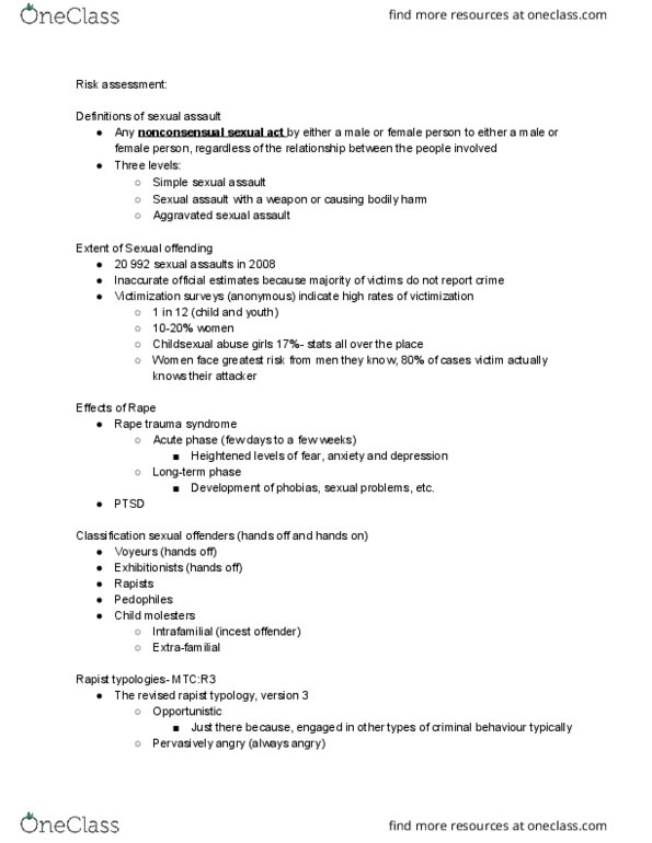 PSY 3173 Lecture Notes - Lecture 10: Sexual Assault, Aversion Therapy, Ejaculation thumbnail