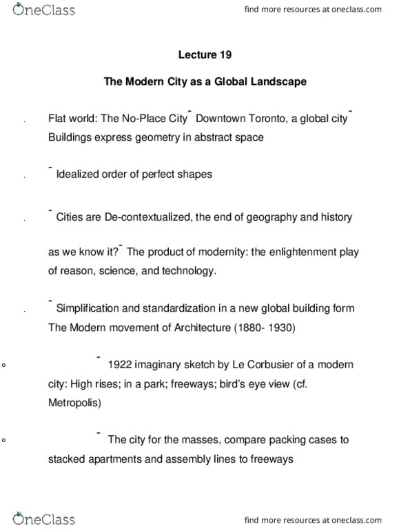 GEOG 122 Lecture Notes - Lecture 19: Birds Eye View, Fordism, Modern Architecture thumbnail