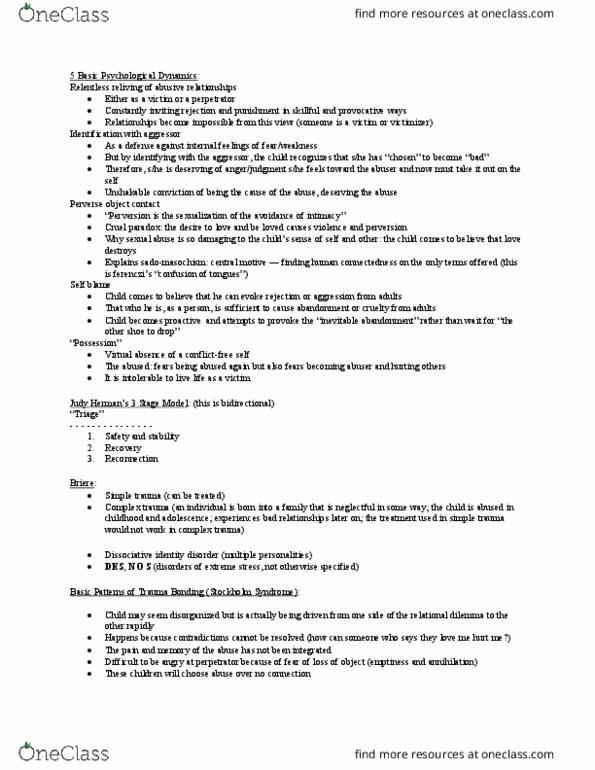 CAS PS 251 Lecture Notes - Lecture 10: Dissociative Identity Disorder, Play Therapy, Complex Post-Traumatic Stress Disorder thumbnail