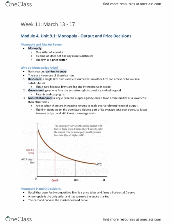 ECON 1B03 Chapter Notes - Chapter 9,10: Monopolistic Competition, Monopoly Profit, Deadweight Loss thumbnail