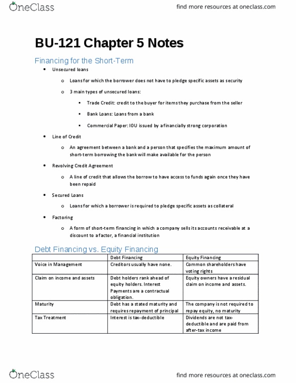 BU121 Chapter Notes - Chapter 5: Financial Institution, Accounts Receivable thumbnail
