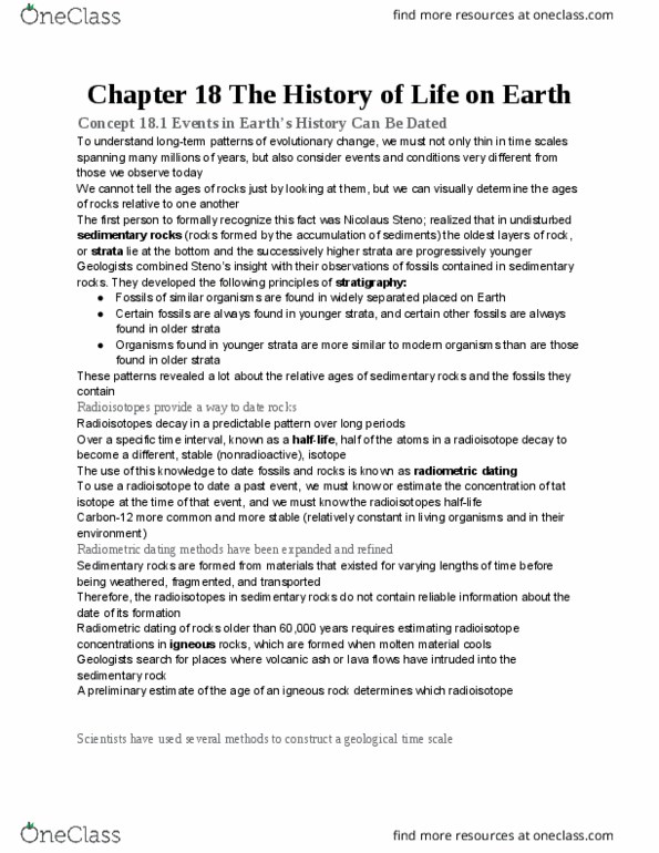 BSC 2010 Chapter Notes - Chapter 18: Igneous Rock, Radiometric Dating, Continental Drift thumbnail