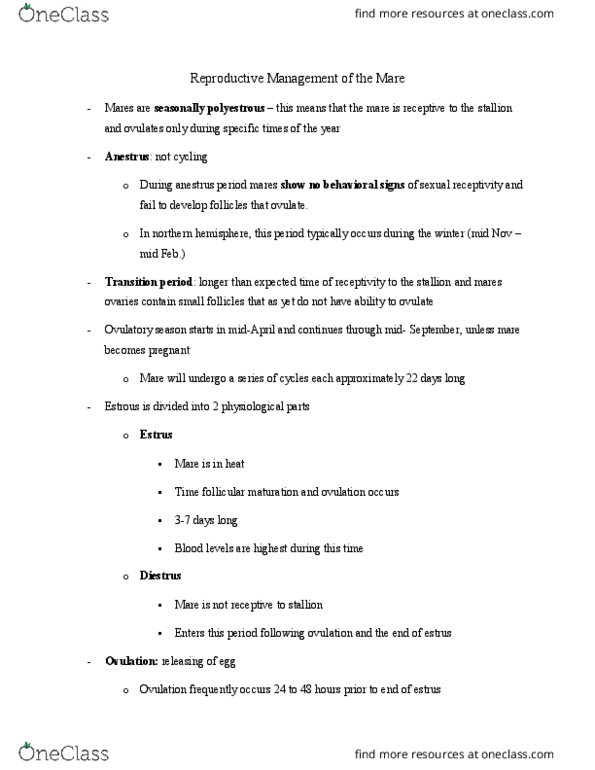 ANSI 4900 Lecture Notes - Lecture 5: Estrous Cycle, Follicular Phase, Ovulation thumbnail