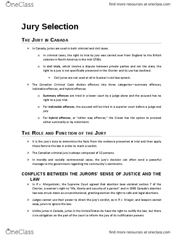 PSYC 3600 Chapter Notes - Chapter 7: Peremptory Challenge, Jury Trial, Summary Offence thumbnail