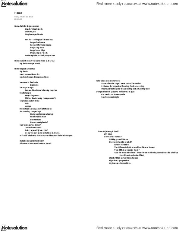 CAS AN 102 Lecture Notes - Homo Rudolfensis, Brain Size, Homo Habilis thumbnail