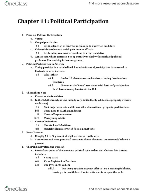 POLS 100 Chapter Notes - Chapter 11: Fifteenth Amendment To The United States Constitution, Realigning Election thumbnail