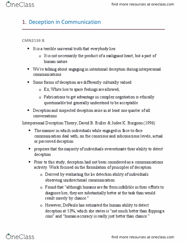 CMN 2130 Lecture Notes - Lecture 10: Interpersonal Deception Theory, Lie Detection, Polygraph thumbnail