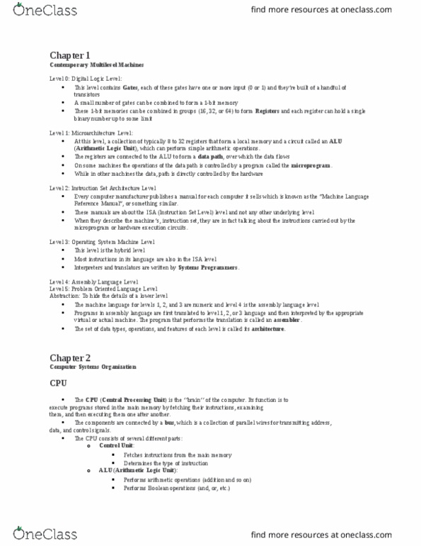 I&C SCI 51 Lecture Notes - Lecture 1: Arithmetic Logic Unit, Processor Register, Instruction Register thumbnail