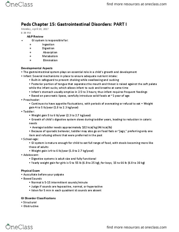 NURS 3330 Lecture Notes - Lecture 15: Pylorus, Omphalocele, Gastroschisis thumbnail