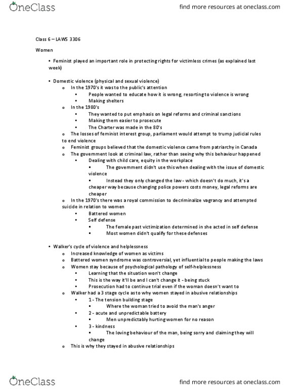 LAWS 3306 Lecture Notes - Lecture 6: Assault Causing Bodily Harm, Aggravated Sexual Assault, Sexual Assault thumbnail