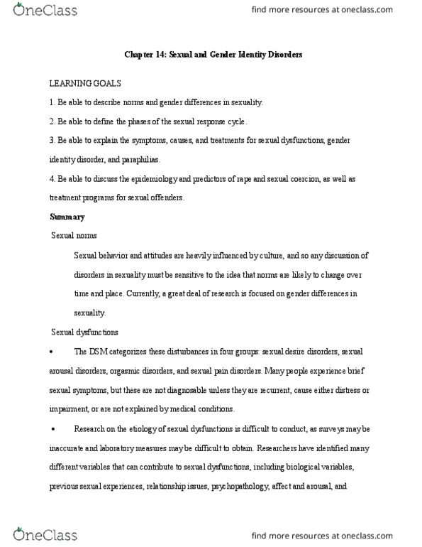 PSYB32H3 Chapter Notes - Chapter 14: Female Sexual Arousal Disorder, Human Sexual Response Cycle, Hypoactive Sexual Desire Disorder thumbnail