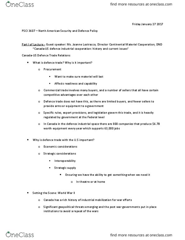 PSCI 3607 Lecture Notes - Lecture 4: Canadian Commercial Corporation, Materiel, Marshall Plan thumbnail