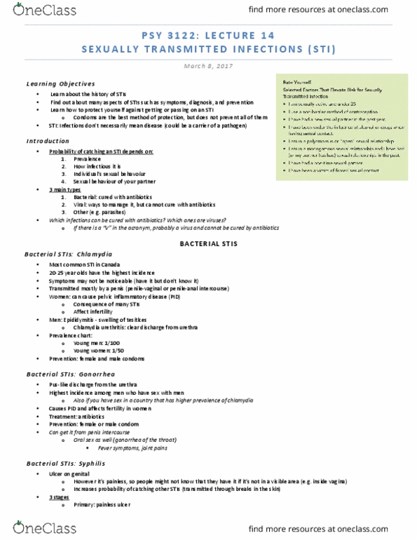 PSY 3122 Lecture Notes - Lecture 14: Pelvic Inflammatory Disease, Condom, Herpes Labialis thumbnail