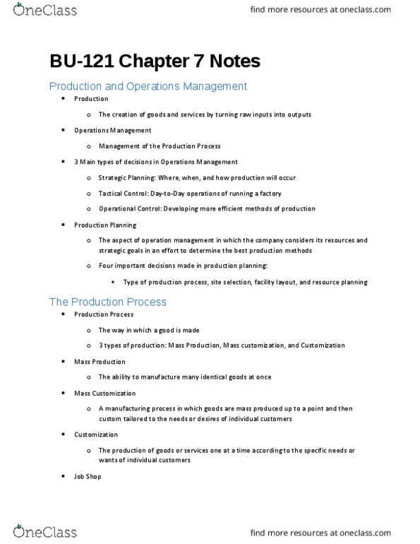 BU121 Chapter Notes - Chapter 7: Outsourcing, Enterprise Resource Planning, Six Sigma thumbnail