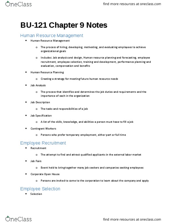 BU121 Chapter Notes - Chapter 9: Job Analysis, Job Performance thumbnail