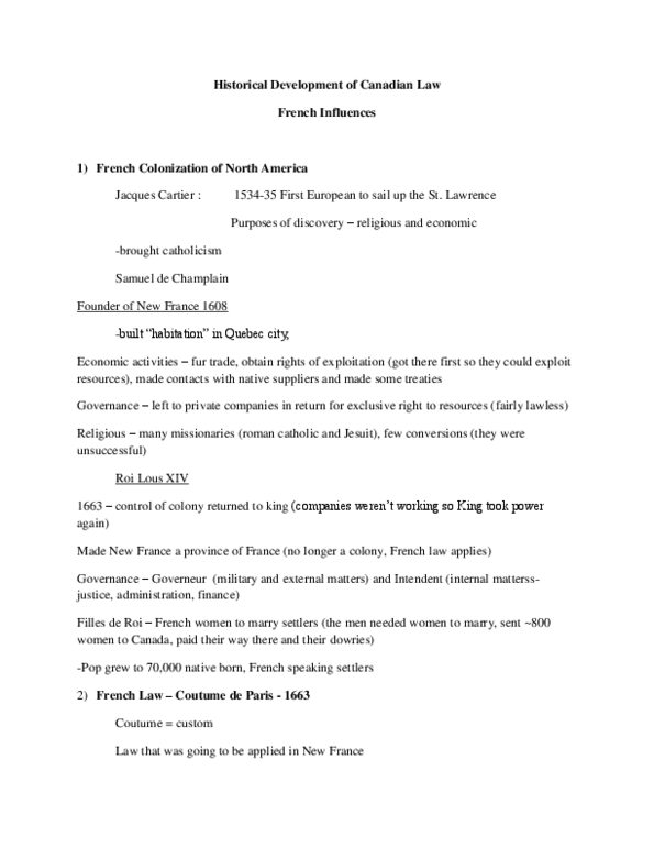 LWSO 203 Lecture Notes - Coutume, English Criminal Law, Quebec Act thumbnail