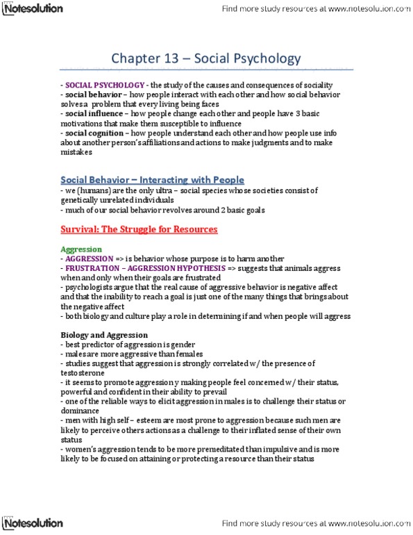 PSYA02H3 Chapter Notes - Chapter 13: Stanley Milgram, Stereotype Threat, Social Cognition thumbnail