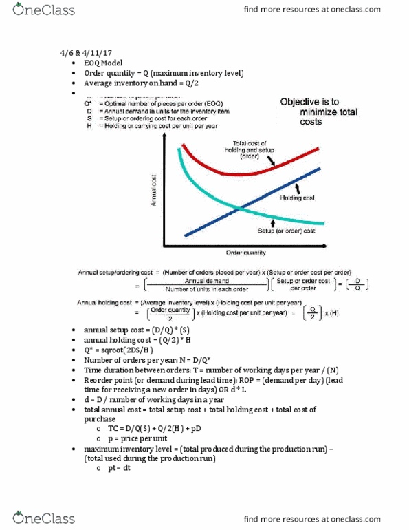 OIM 301 Lecture Notes - Lecture 11: Carrying Cost thumbnail