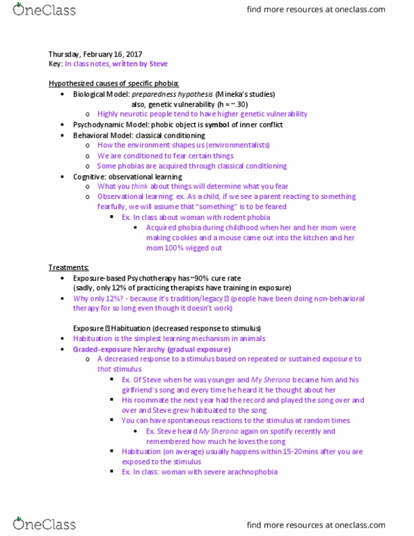 PSYC 350 Lecture Notes - Lecture 1: Specific Phobia, Generalized Anxiety Disorder, Rush Hour thumbnail