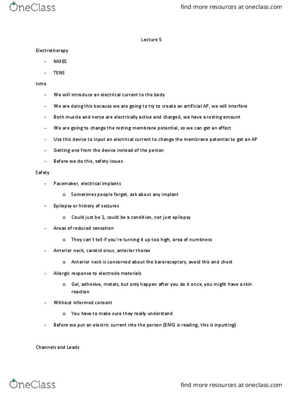 KINESIOL 4KK3 Lecture Notes - Lecture 5: Baroreceptor, Electrotherapy, Pokey thumbnail