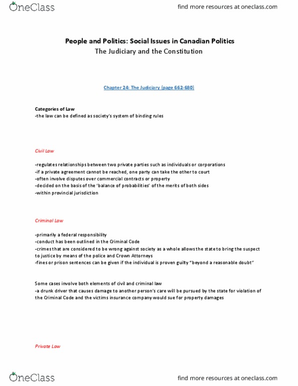 POLS 1400 Lecture Notes - Lecture 5: Canadian Judicial Council, Judicial Independence, Provincial Superior thumbnail