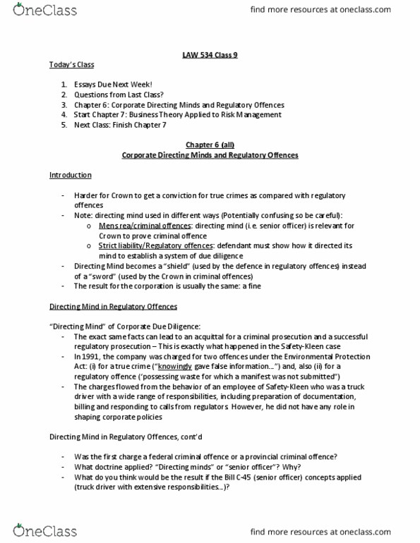 LAW 534 Lecture Notes - Lecture 9: Hard Copy, Corporate Social Responsibility, Organizational Behavior thumbnail