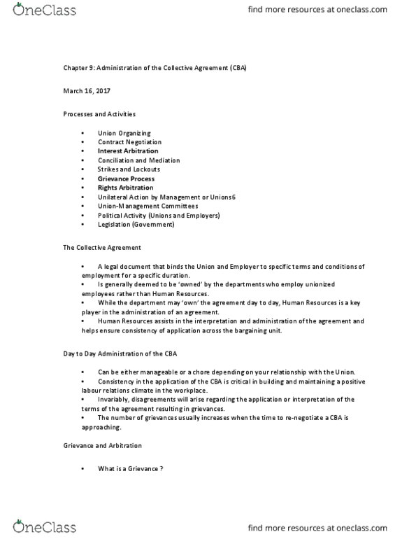 HRM307 Lecture Notes - Lecture 6: Union Representative, Job Performance, The Employer thumbnail