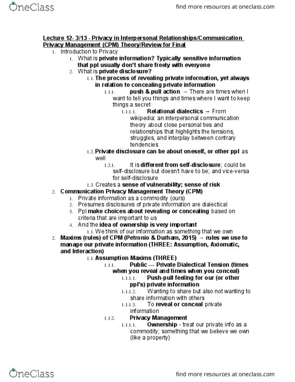 CMN 120 Lecture Notes - Lecture 12: Interpersonal Communication, Croatian Radiotelevision, Organizational Culture thumbnail