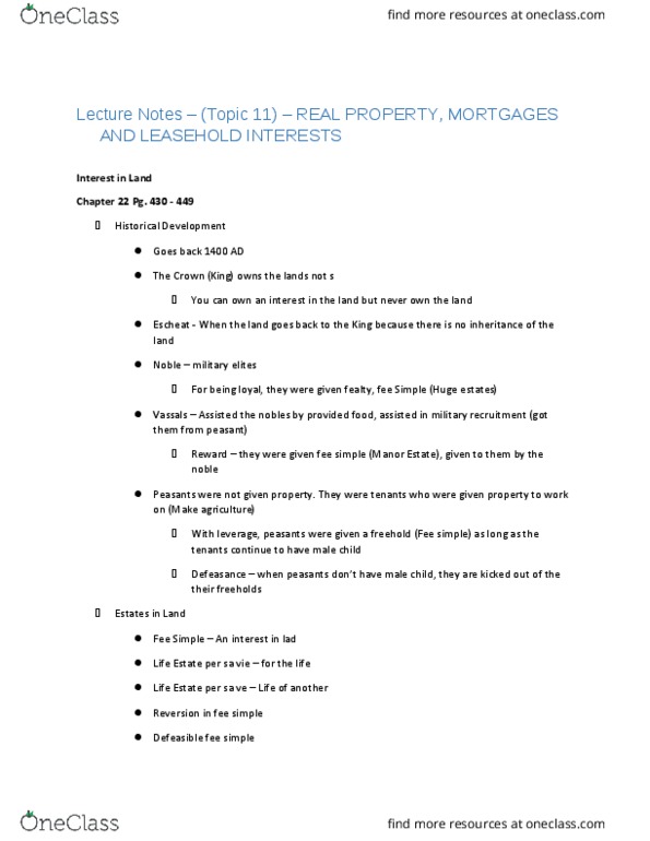 ADMS 2610 Lecture Notes - Lecture 11: Adverse Possession, Renews-Cappahayden, Feudalism thumbnail