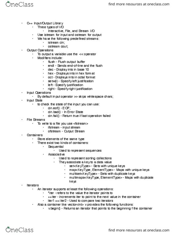 CS 24000 Lecture Notes - Lecture 12: Iterator, Iter, Io Interactive thumbnail