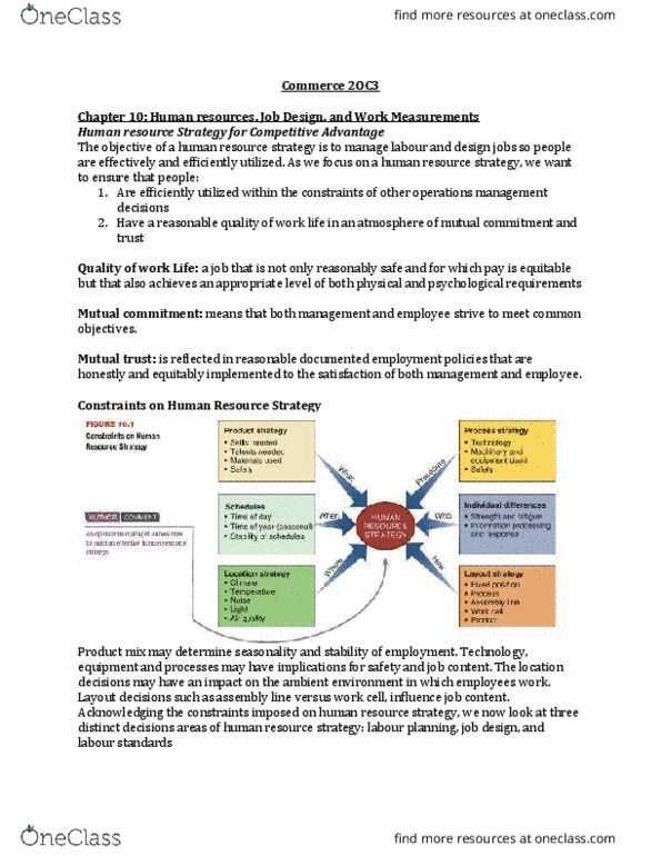 COMMERCE 2OC3 Chapter Notes - Chapter 10: Human Resources, Operations Management, Job Satisfaction thumbnail