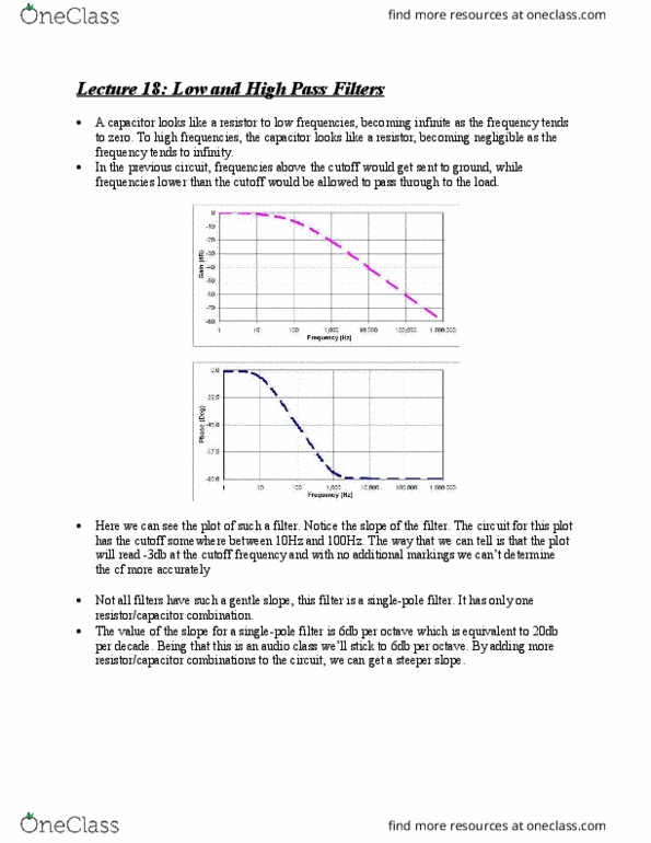 ESE 121 Lecture Notes - Lecture 18: Frequency Response, Cutoff Frequency, Bode Plot thumbnail