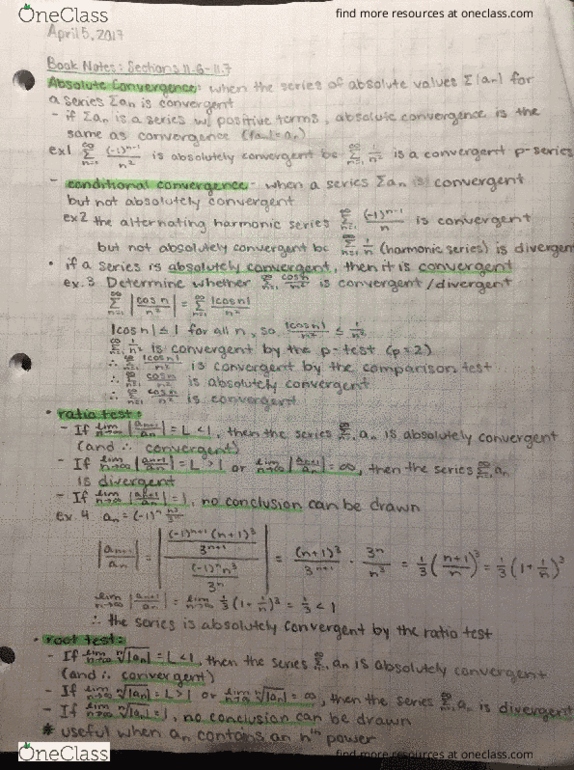 MTH 162 Chapter Notes - Chapter 11: Conditional Convergence, Ratio Test, Direct Comparison Test thumbnail