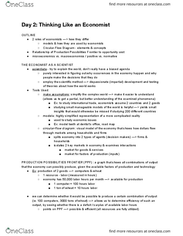 ECON 1 Lecture Notes - Lecture 2: Opportunity Cost, Microeconomics, Macroeconomics thumbnail