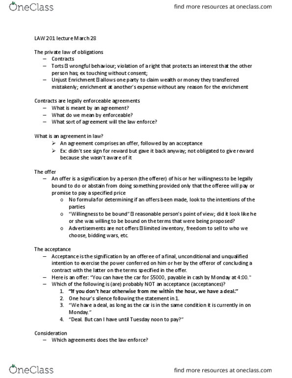 LAW 201 Lecture Notes - Lecture 8: Expectation Damages thumbnail