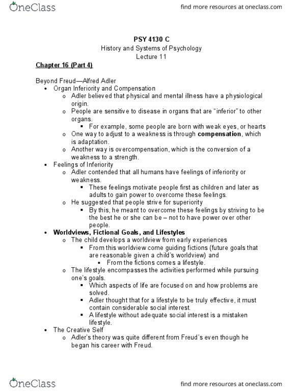 PSY 4130 Lecture Notes - Lecture 11: Feminine Psychology, Karen Horney, Hans Vaihinger thumbnail