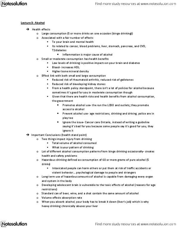 HLTH102 Lecture Notes - Kidney Stone Disease, Binge Drinking, Standard Drink thumbnail