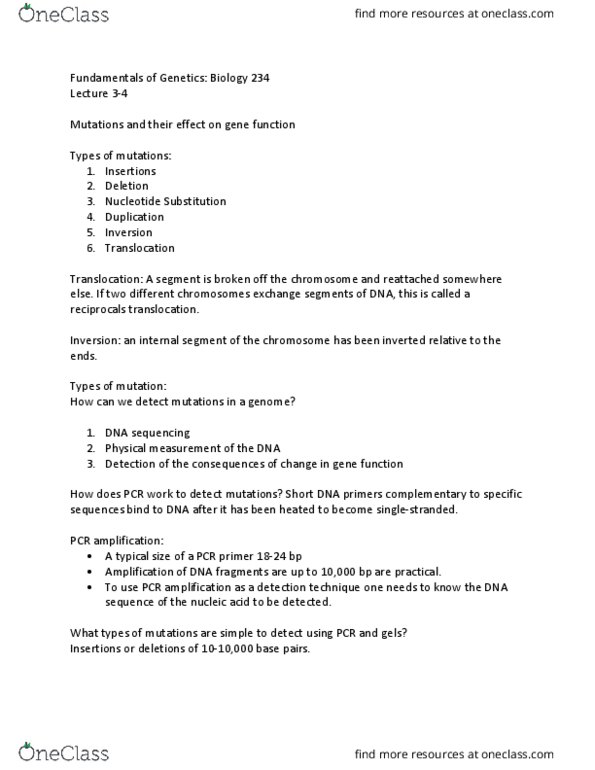 BIOL 234 Lecture Notes - Lecture 4: Exon, Base Pair, Chromosome thumbnail